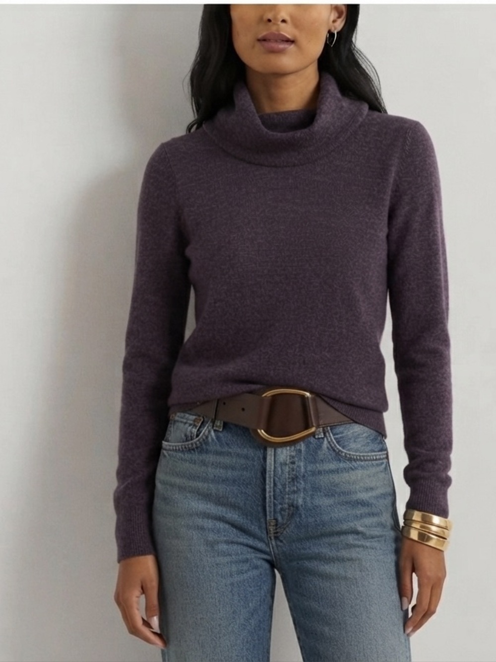 Purple Cowl-Neck 100% Wool Sweater - Ellen Tracy